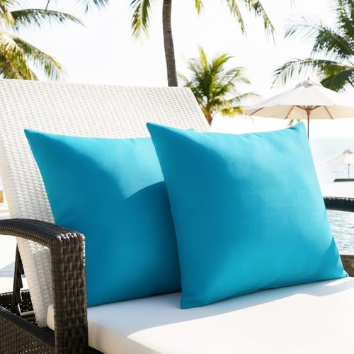 Lewondr 2 Pack Waterproof Outdoor Throw Pillow Covers, 20x20, Light Blue | Waterproof, Solid PU Coating Throw Pillow Case, UV Protection Garden Cushion Cover, for Patio Decorative Sofa Couch Balcony