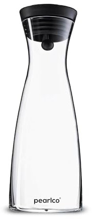 Glas Wasserkaraffe von PearlCo mit 1,3 oder 0,8 Liter Volumen, Silikon-/Edelstahldeckel und eng anliegendem Verschluss für stabilen Halt und infused Water, CloseUp Verschluss Glaskaraffe (1,3 Liter)