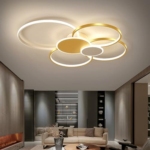 Moderne LED-Deckenleuchte, Dimmbar mit Fernbedienung Schwarze Kronleuchter, halbbündige Deckenbeleuchtung, Für Schlafzimmer Wohnzimmer Küche Esszimmer Büro LED Deckenlampe (Gold, L80cm)