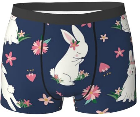 BEEOFICEPENG Osterhasen mit Blumen Ostern,Boxershorts für Herren, Unterhosen, Boxershorts, lustige Unterwäsche,L