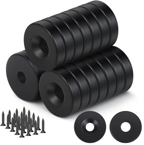 Wukong 20 StüCk Schwarze Runde Magnete, 12x3 Mm Mini-Magnete Mit Loch, Topfmagnete Mit Schrauben FüR KüHlschrank, Whiteboard, Pinnwand, BüRo Und Bastelarbeiten