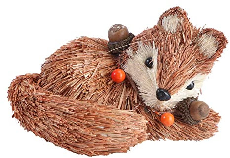 FUNOMOCYA Hand-woven Straw Desktop Ornament Pumpkin Color Lifelike Fox Rustic Handmade Decor for Home Tabletop Decoration