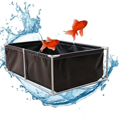 Pounjsd Grand étang à Poissons en Toile épaisse avec Support,Piscine d'aquarium de réservoir de Stockage d'étang à Poissons extérieur,pour Aquarium, Poissons Rouges Koi(2 * 1 * 0.9m-Noir)