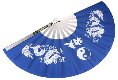 BIUDECO Stainless Steel Frame Polyester Folding Fan Chinese Pattern Portable Handheld Fan for Fitness Martial Arts Kung Fu Performance