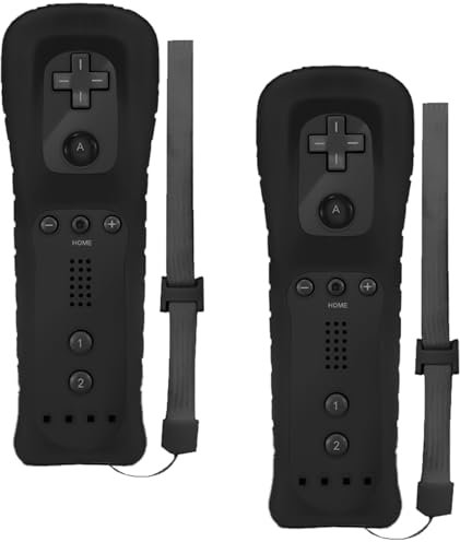 GBKDQQ 2x Wii-Fernbedienung: Wii Controller Gamecontroller Wireless Remote Bewegungssensor Vernbedinung Ersatz Gamepad Controller für Wii und Wii-Konsole, mit Silikonhülle und Handschlaufe (Schwarz)