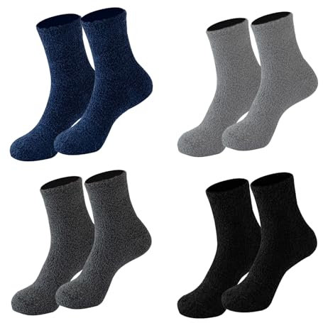 UILYNIU 4 Paia Calze Uomo, Calzini Termici, Pelose, Calze Morbidi e Comodi, Caldi Corallo, Calzini Casa Morbidi Letto, Caldi Corallo per Uomo Donna, Ideali per Escursioni, Trekking e Campeggio