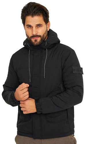 Soulstar Herren Übergangsjacke mit Kapuze Steppjacke Outdoorjacke Winterjacke Funktionsjacke Mens Jacket S2_WEDGE-7-Black-L