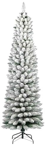 LEIVESTE- Albero di Natale Artificiale Slim Innevevato Folto 180 Verde con 389 Rami Realistici,Albero di Natale Alto e Stretto con Base in Metallo,Verde