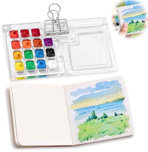 Pocket Artist Watercolour Travel Set, Mini Watercolour Paint Set Portable Travel Watercolor Palette Acrylic Watercolor Paint Box with Sketchbook for Artists and Hobbyists