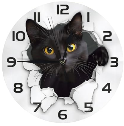 Mexpekil Lustige Katzen-Wanduhr, geräuschlos, nicht tickend, 25 cm, runde Wanduhren, batteriebetrieben, moderne dekorative Uhr für Wohnzimmer, Küche, Schlafzimmer, Büro