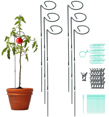 COEWUR 6pc Metal Plant Support Stakes, 30cm, 60cm,90cm Adjustable Garden Single Stem Plant Sticks Support with 60 Orchid Supports for Peonies Tomatos Rose Plants Climbing