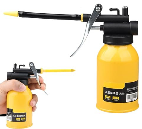 Manual Pump Oil Can | Metal Oil Can with Flexible Spout,High Pressure Oiler for Auto Motorcycle Application, 300ml Capacity