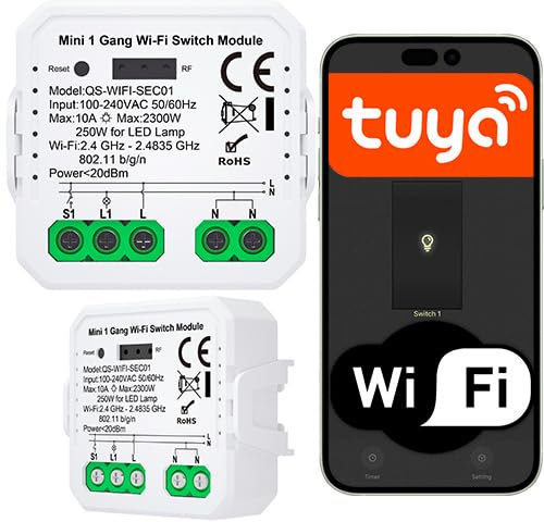 Sone Smart One WLAN Schalter Unterputz – WiFi Relais Modul für Tuya & Smart Life App – Kompatibel mit Alexa & Google Home – 230V, Timer, Szenen, 1-Kanal Smart Home Switch - 40x40x18mm