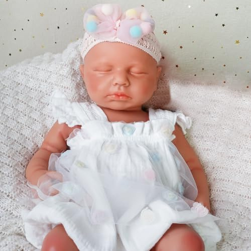 KUICEO Reborn Babypuppe 55 cm Silikon Doll schlafendes Mädchen – Vollsilikon, realistische Neugeborenen-Puppe ohne Kleidung,Sammlerstück & Pflegepuppe