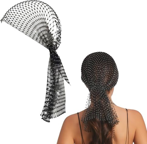 Femmes Noir Mesh Strass Bandeau Sparkly Headband Glitter Résille Diamant Chapitre Cristaux Boîte de nuit Enveloppe de tête Rave Accessoires pour cheveux