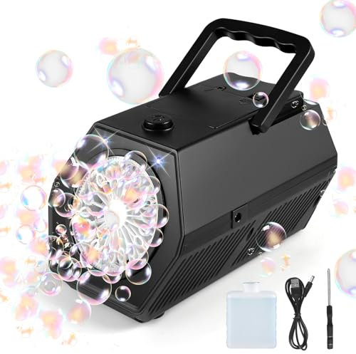 Electric Bubble Machine for Kids & Adults - 20 Hole Automatic Bubble Blower with USB/Battery Power-Portable Bubble Maker for Outdoor Parties, Weddings, Events-Bubble Toys for Toddlers & Babies (Black)