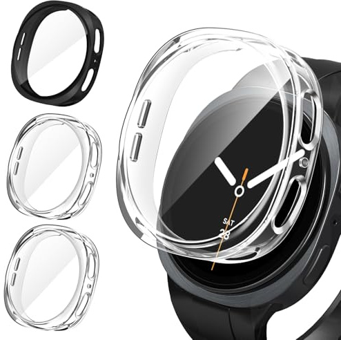 iVoler 3 Pezzi HD Clear Cover con Pellicola Protettiva per Samsung Galaxy Watch 8 40mm, Copertura Completa Custodia Anti-Graffio Ultra Sottile Morbida TPU Case, 2 Trasparente + 1 Nero