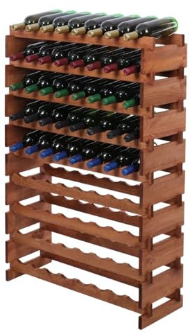 PROREGAL Weinregal VINOTECA Flex PRO | HxBxT 121x84x28cm | 72 Flaschen auf 9 Ebenen | Massives Kiefernholz | Braun geölt | Weinhalter Weinständer Flaschenständer Flaschenregal Holzregal
