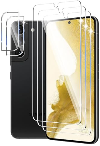 DXULWLM 3+2 Piezas Cristal Templado para Samsung Galaxy S22 5G,con protector de Lente de cámara,HD transparente,Dureza 9H,Sin Burbujas,Anti-Arañazo Protector de Pantalla