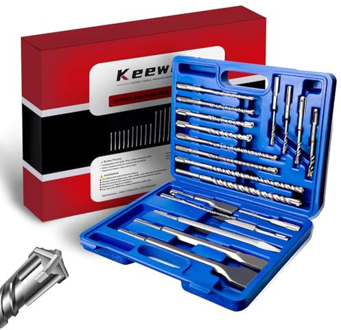 Keewaki 19-Piece SDS Plus Hammer Drill Bit & Chisel Set with Case
