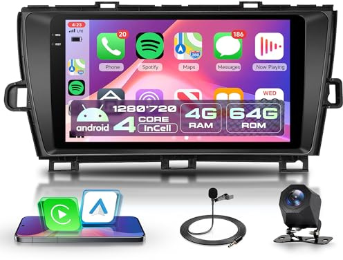 4G+64G Wireless Carplay Android 15 Autoradio für Toyota Prius 3 XW30 2009-2015 9 Zoll Incell Touchscreen Autoradio mit Android Auto GPS Navi WiFi Mirror Link Bluetooth FM/RDS/EQ/USB/SWC Rückfahrkamera