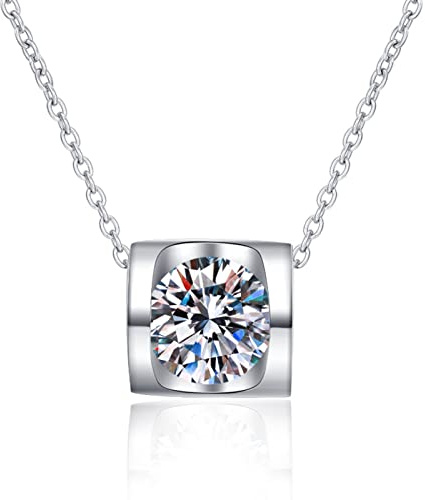 Mesnt Halskette Weissgold, Frauen Collier aus 18 Karat Weißgold Anhänger mit 1 Karat Labordiamant