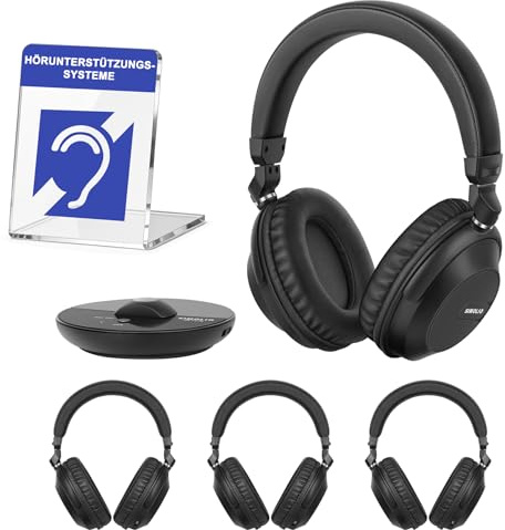 SIMOLIO Bluetooth TV Funkkopfhörer mit klarem & lautem Klang – Kabellose Kopfhörer & Sender für Gruppenhörer für Partys, Silent Discos, Kirchen, geringer Latenz TV – mehrere wiederaufladbare Headsets