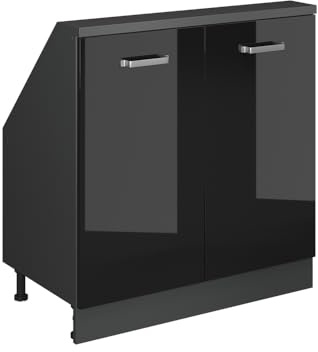Vicco Dachschrägenschrank Rion, Schwarz Hochglanz/Anthrazit | B80 x T46 cm, mit 2 Türen, platzsparend für Dachschrägen