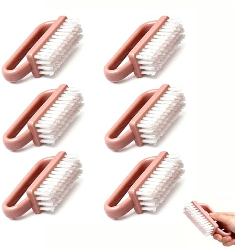 Xynovate 6 Pcs Handbürste, Kunststoff Nagelbürste mit Griff, Handwaschbürste für Reinigung von Hand Nagel, Maniküre, Staubbürste, Pediküre, Ideal für Bad, Werkstatt(Dunkelrosa)
