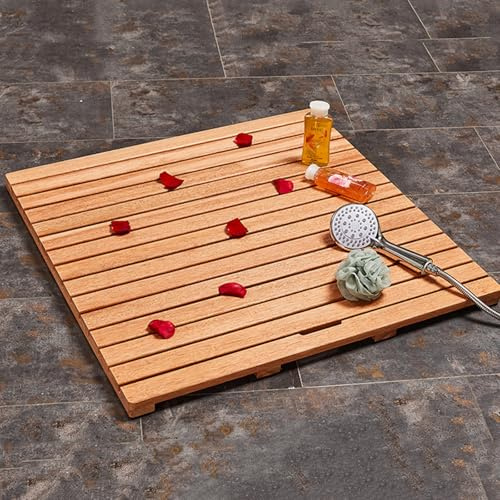 Caillebotis de Douche Bois,Tapis Antidérapant, Tapis de Bain en Bois Massif Naturel avec Pieds en Caoutchouc antidérapant, pour Sol de Salle de Bain(30x60cm/11.8x23.6in)