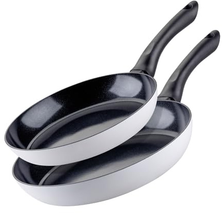 FACKELMANN Arcadalina Bratpfannen-Set, 2-teilig, Ø 24 cm & 28 cm, aus recyceltem Aluminium mit keramischer Beschichtung, ergonomischer Griff, Induktionsgeeignet, Hitzebeständigkeit: +150 °C