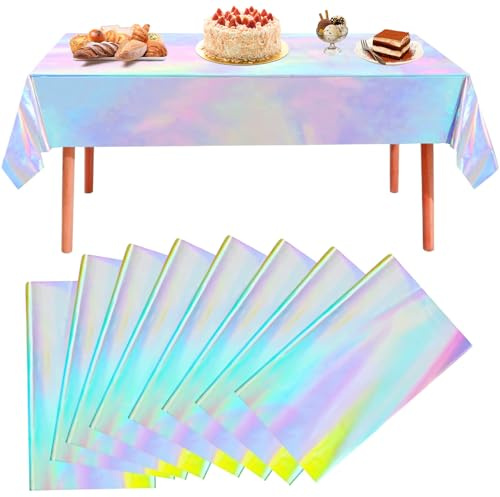 8 Stück Bunt Glitzer Tischdecke Party Tischdecke Plastik,137 x 274 cm Bunt Glitzer Party Tischdecke,Lastiktischdecke,Wasserdicht, für Outdoor,Picknick,Festival,Hochzeit,Party,Tischdekorationen