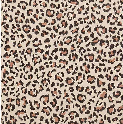 Peyotes Brown Leopard Print Wallpaper Peel and Stick Vinyl Wrap | Self-Adhesive Removable Wall Paper for Furniture Cabinets Dresser Drawers Table Top Crafts Animal Print Decal Roll 44.5x500cm