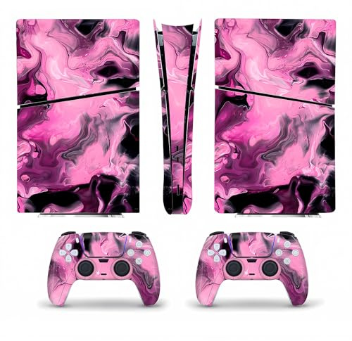 PS-5 Skin Digital Edition für Konsole & Controller, Pink & Rosa Nebel-Design – Perfekt für PS5-Slim ohne Laufwerk, 6-in-1 PS5-Zubehör Set, Schlank & Nahtlos, Blasenfrei & Kleberückstandsfrei