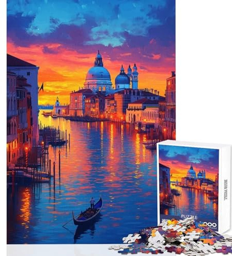1000-teiliges Puzzle Venedig bei Sonnenuntergang in der Gondel Lernspielzeug tolles Geschenk geeignet als Schreibtischdekoration Größe 50x75cm