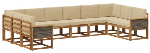 vidaXL Outdoor-Sofagarnitur 10 pcs Natur und Beige Massivholz Akazie, Gartenliege, modernes Lounge Set, wetterbeständige Möbel, perfekte Sitzgruppe für den Außenbereich