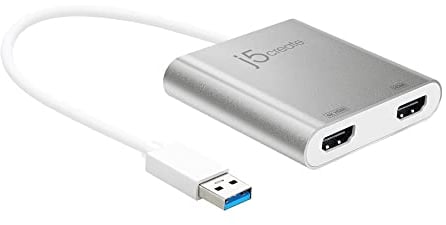 j5create Adaptateur USB vers HDMI - Double câble HDMI USB 3.0 Multi-Moniteur | 4K Ultra HD | Compatible avec Microsoft 7, 8.1, 10 / Mac OS X v10.6 et Plus (JUA365)