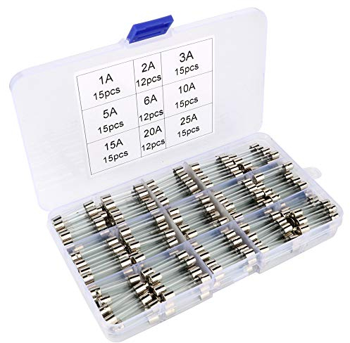 Gebildet 126 piezas 6x30mm Fusible de Tubo de Vidrio de Rápido Soplo, Fusibles de Tubo de Vidrio de Coche de Soplado Rápido Kit Clasificado (AMP 1A 2A 3A 5A 6A 10A 15A 20A 25A)