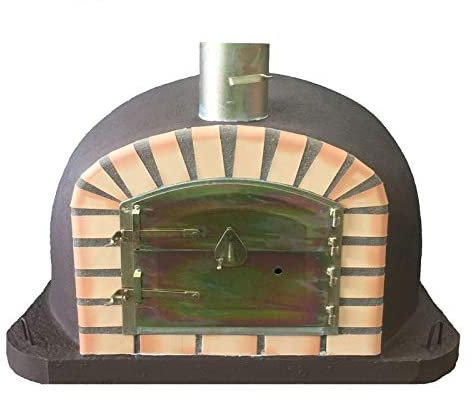 Brown Deluxe Extra Wood Fired Pizza Oven, Orange Arch, Gold Door, 90cm