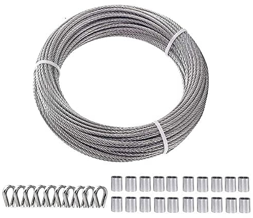 TooTaci Edelstahl Drahtseil 3mm,Edelstahlseil 3mm ummantelt,15M/3mm Stahlseil Kit,Drahtseil ummantelt mit ösen,Drahtseil kauschen,für Kletterpflanzen Rankhilfen,Kabelgeländer,Gardinenseil