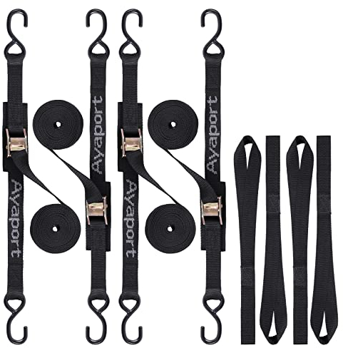 Ayaport Cam Buckle Tie Down Straps 4 x 1000kgs Break Strength Securing Straps with S Hooks for Motorcycle, Kayak, Car, Truck, Boat, Dirt Bike, Pack of 4 (3M)
