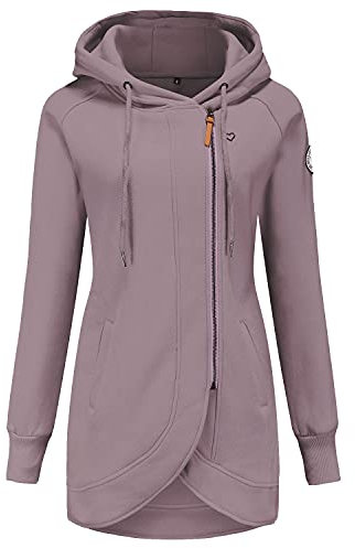 ELFIN Damen Lange Kapuzenpullover Zipper Hoodie Herbst Winter Pulli Sweatjacke mit Reißverschluss