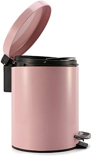 Poubelle en acier inoxydable brossé avec couvercle pour bureau, chambre à coucher, salle de bain, poubelle de cuisine anti-empreintes digitales, ronde (Couleur : Rose, Taille : 7 L(1,8 gallon)) (Rose