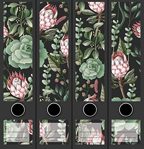 4er Set breite Ordnerrücken Sukkulenten Pflanze Pattern File Art Ordner Etiketten Deko 2205, AJ2201