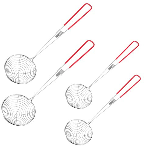 JZK 4 coladores de acero inoxidable con mango, colador de olla caliente, cuchara de alambre para cocina y hogar, 2 tamaños