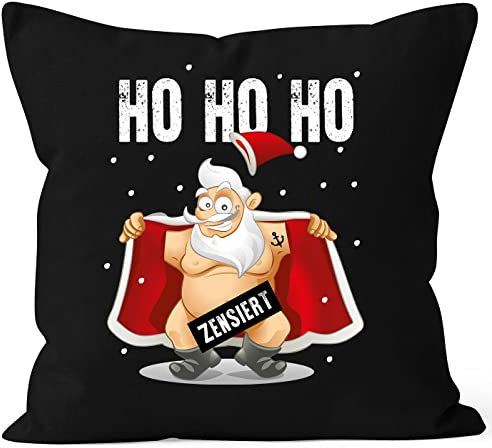 MoonWorks® Kissen-Bezug Weihnachten lustig Weihnachtsmann zensiert Bedruckt Wunschtext HoHoHo Weihnachtsdeko personalisiert schwarz Standard