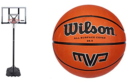 Lifetime 90001 Basketballanlage Boston Portable & Wilson Outdoor-Basketball, Rauer Untergrund, Asphalt, Granulat, Kunststoffboden, Größe 6, 8 bis 12 Jahre, MVP, Braun