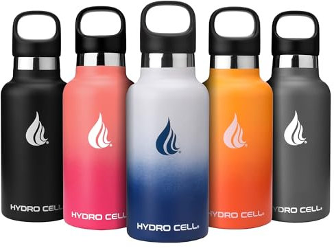 HYDRO CELL Stainless Steel Water Bottle w/Straw & Standard Mouth Lids - Keeps Liquids Hot or Cold with Double Wall Vacuum Insulated Sweat Proof Sport Design (Navy/White, 16oz)