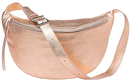 Caspar TL800 stylische große XXL echt Leder Cross Body Gürteltasche, Farbe:roségold metallic, Accessoires:One Size