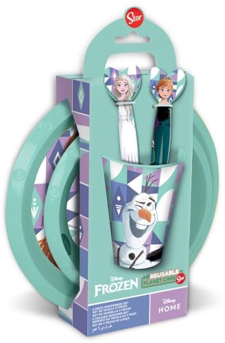 Ensemble de nourriture Disney pour bébés, 5 pièces, lilas et bleu, en plastique glacé Elsa Anna Olaf, assiettes, gobelet, couverts